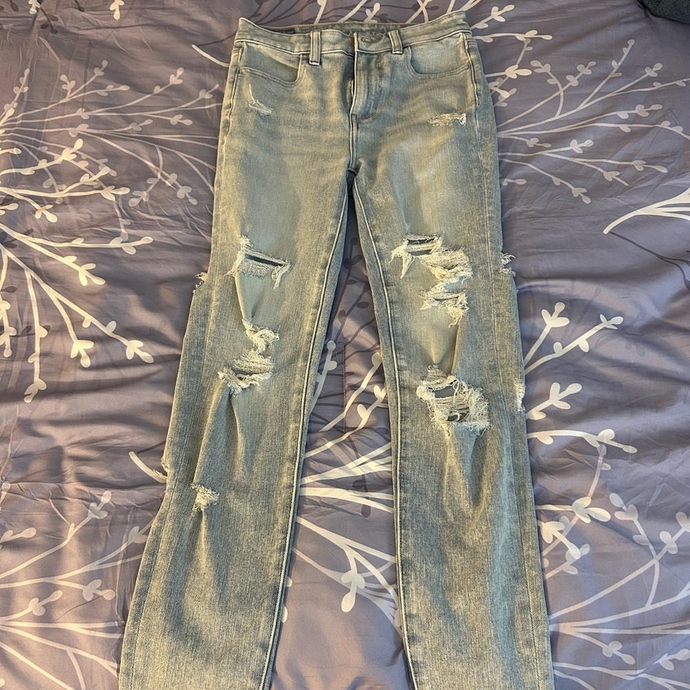 American Eagle Outfitters Light Blue Ripped Skinny Jeans